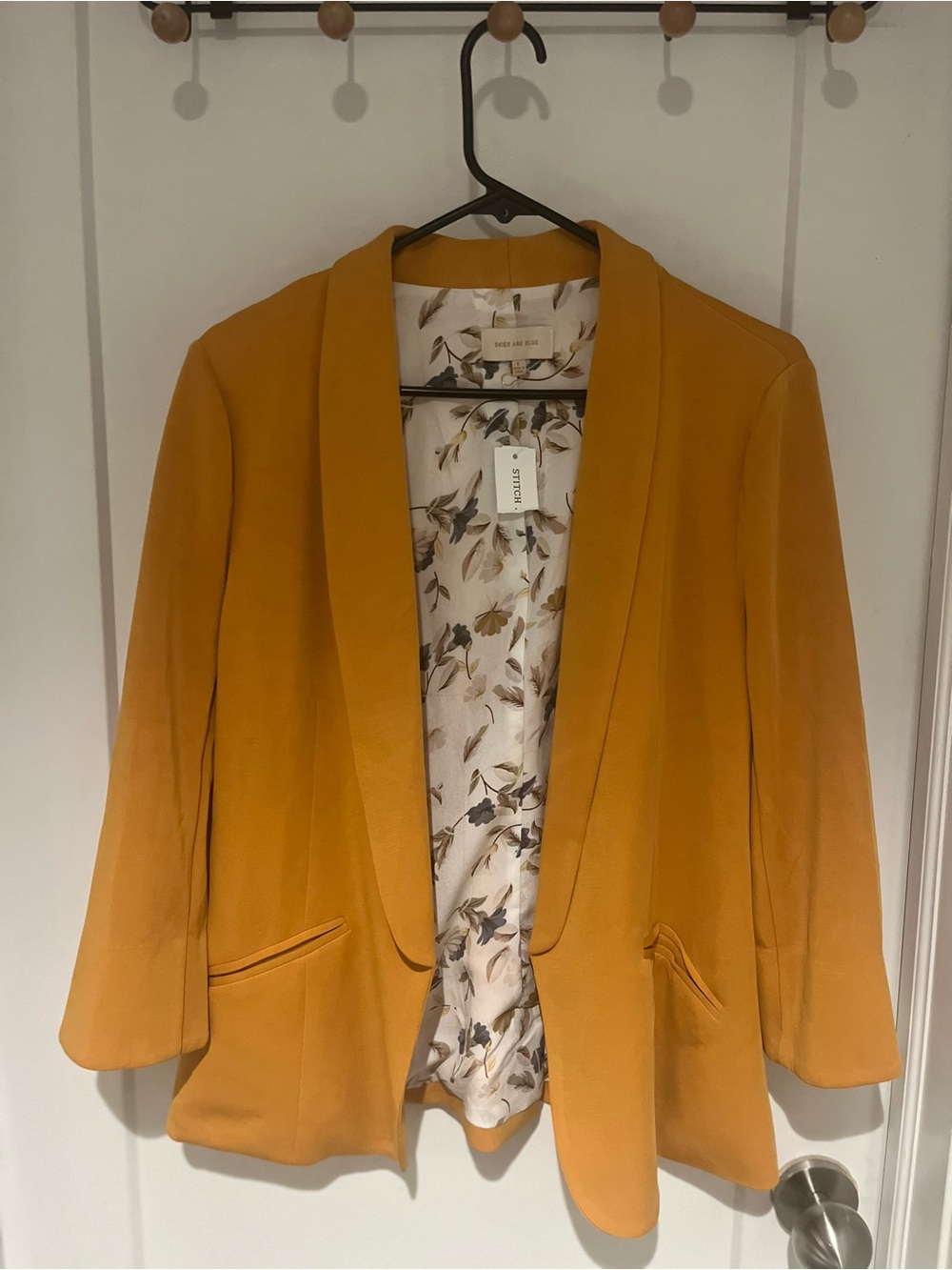 Skies Are Blue Mustard Open-Front Blazer with Floral Lining